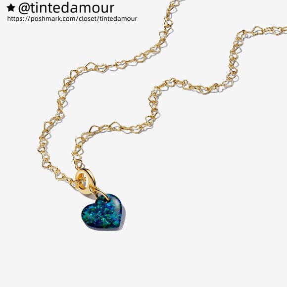 Pandora Opalescent Green Heart Necklace Set